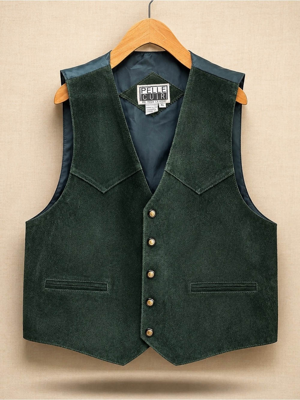 Pelle Cuir Genuine Suede Leather Western Vest Green XL Vintage Unisex Boho